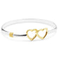 Double Heart Sterling Silver Bracelet with Rhodium Gold, Cape Cod Gold Heart Bangle, Nautical Silver Bangle