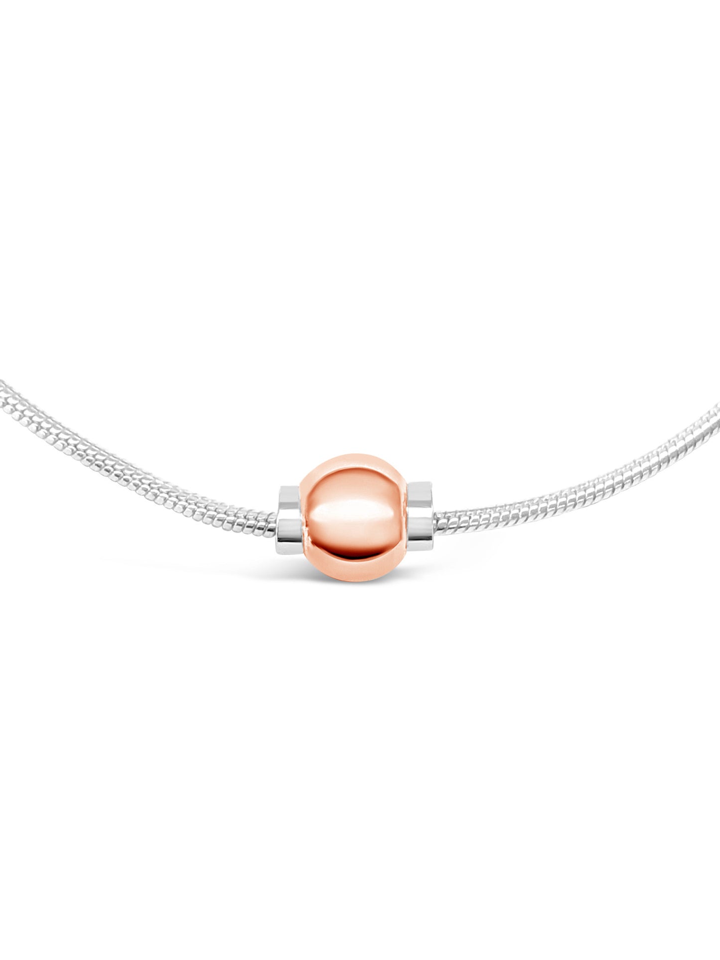 made on Cape Cod. Beachball Necklace™ made of 14k rose gold and 925 sterling silver chain