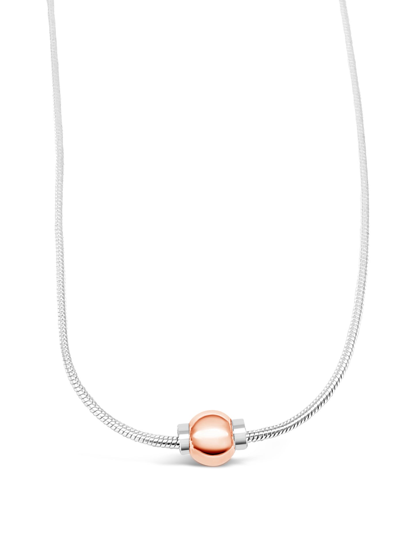 Made on Cape Cod. Beachball Necklace with a 14k rose gold beachball and 925 sterling silver chain
