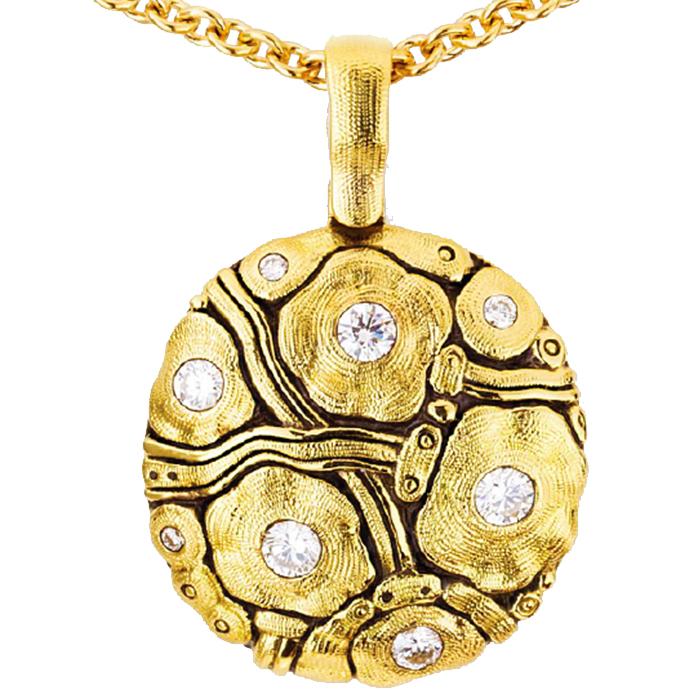 M-105D Summer Flowers Pendant Necklace 18k yellow gold diamonds