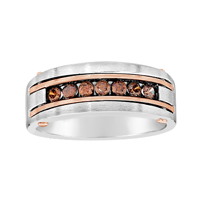 14k white and rose gold band with natural fancy brown diamonds, unique men's wedding band, diamond band with colored diamonds