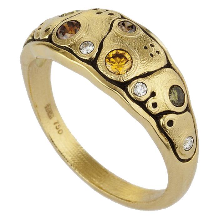 Anna Dome Ring - R-203DC 18k yellow gold with natural colored diamonds