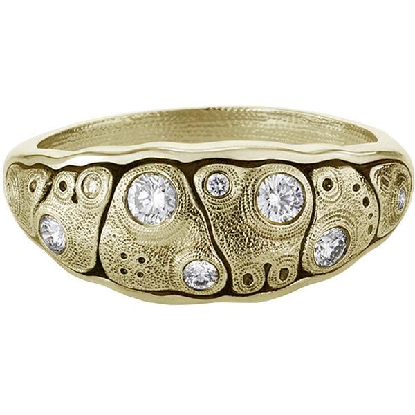 R-203D Anna dome ring 18k yellow gold diamond dome band