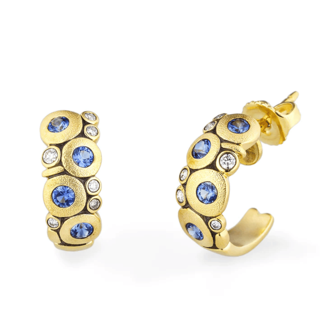 Candy Earrings - E-122S yellow gold blue sapphire earrings