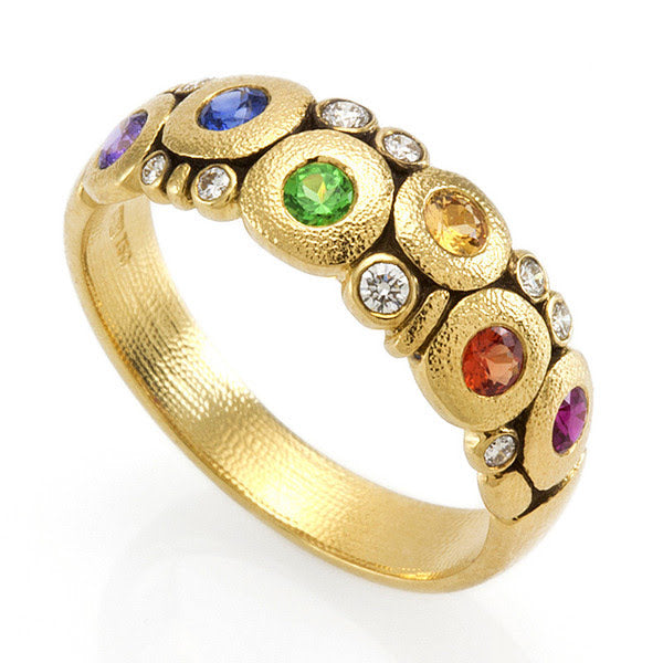 rainbow sapphire ring alex sepkus dome candy 18k gold handmade fine fashion jewelry r-122S