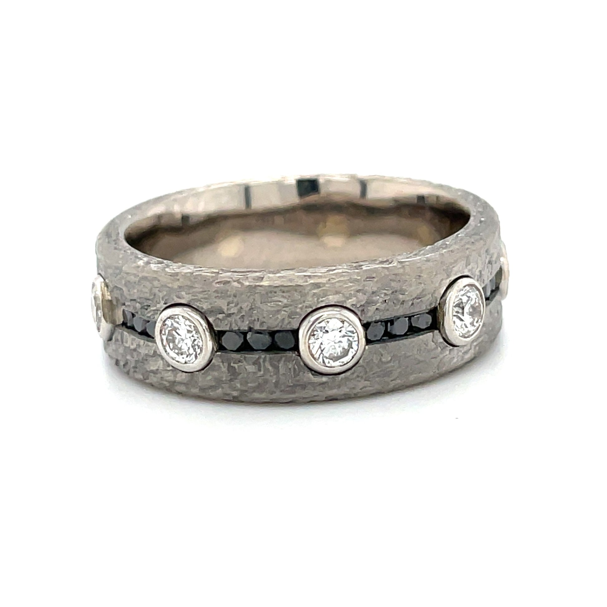 14k Gray And White Gold Band With Diamonds #2055 designed by Michael's Custom Jewelers on Cape Cod
