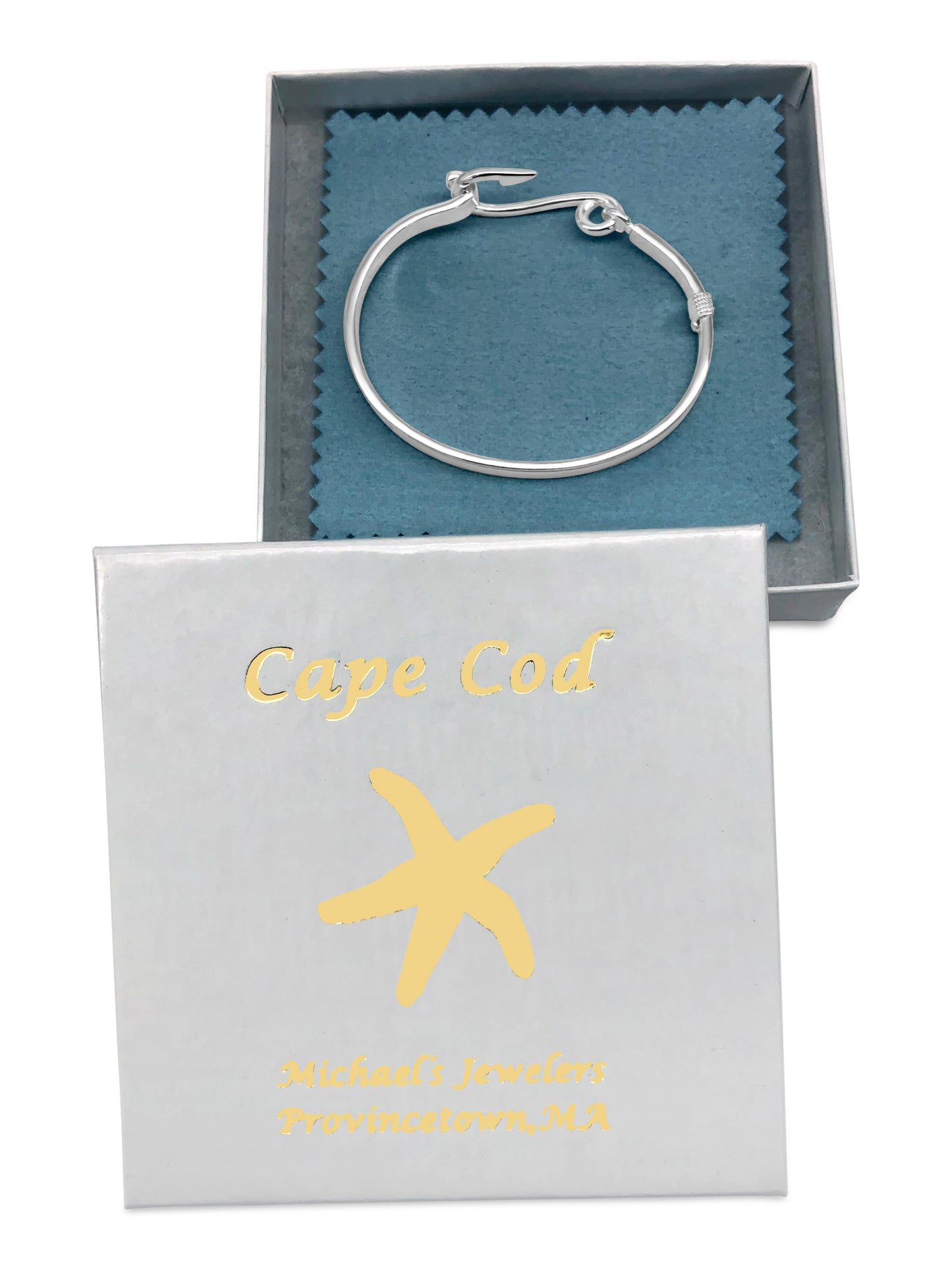 Mens Fish Hook Bracelet Made on Cape Cod. Bracelet Made in Sterling Silver.  