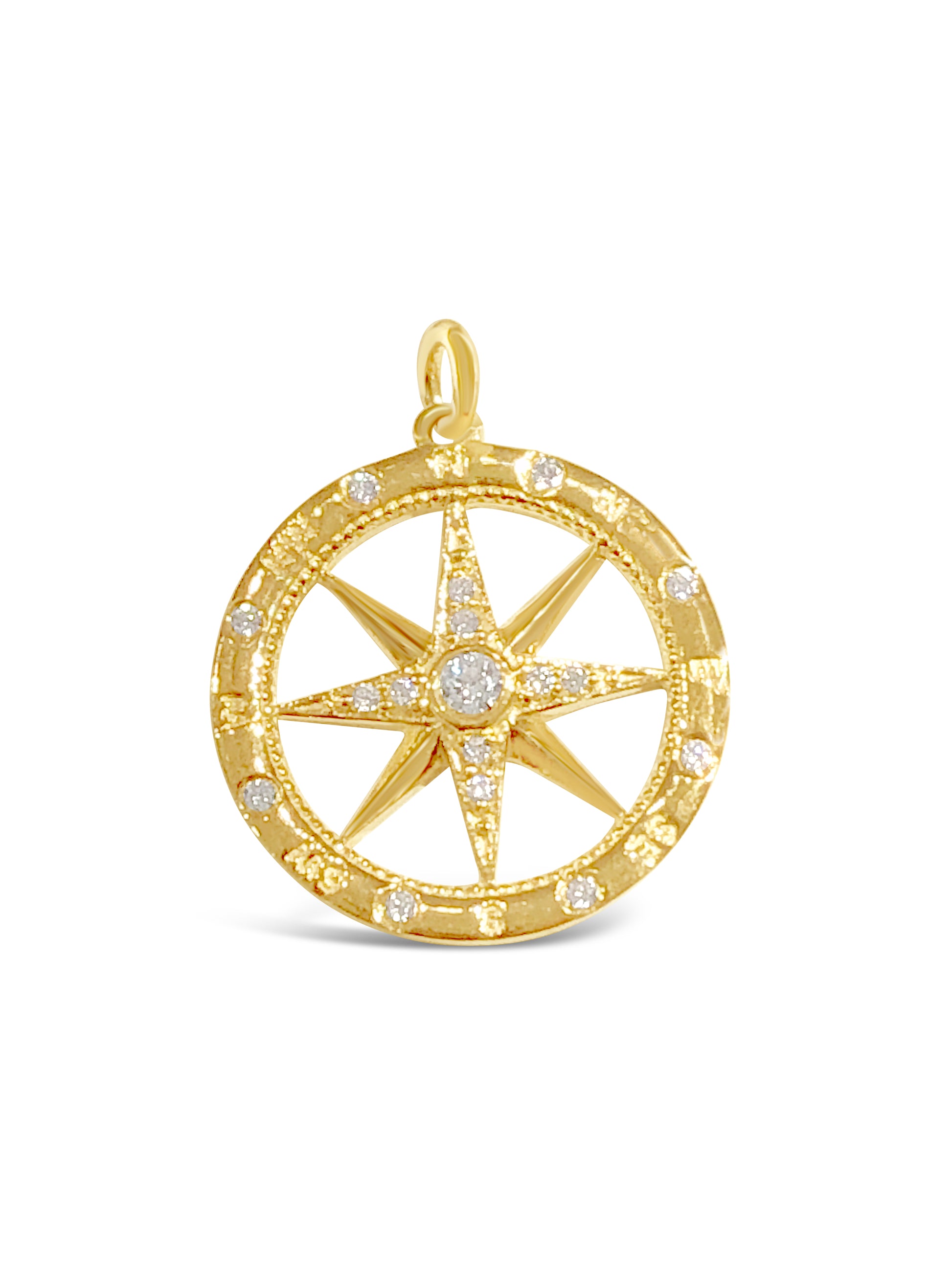 diamond compass rose pendant 14k gold handmade