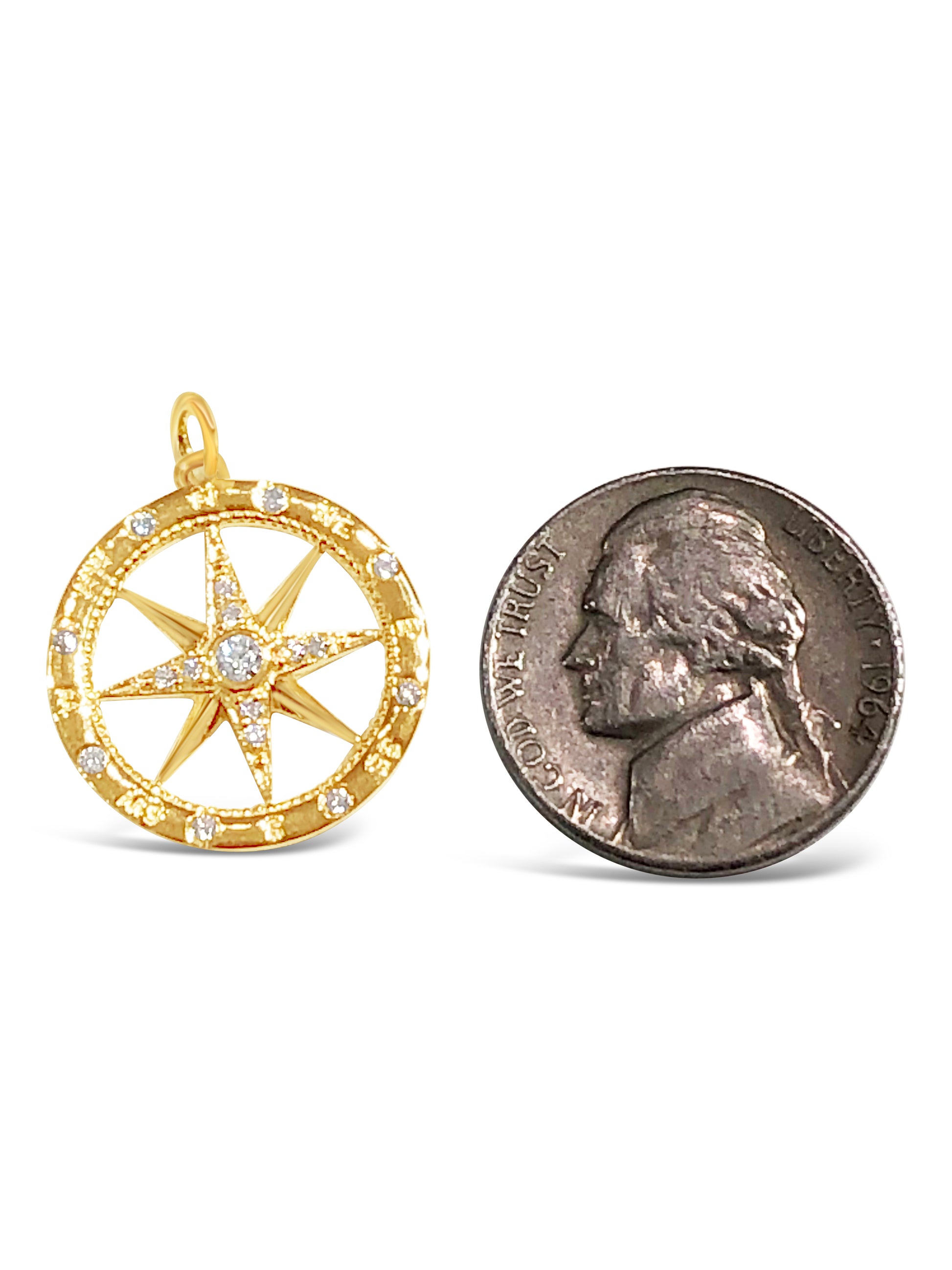 compass rose pendant with diamonds 14k yellow gold