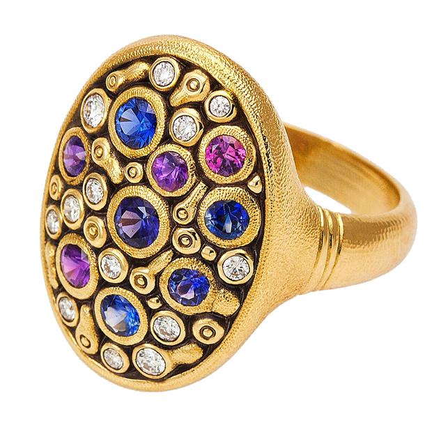 r141s constellation dome ring alex sepkus 18k yellow gold blue and purple sapphire mix