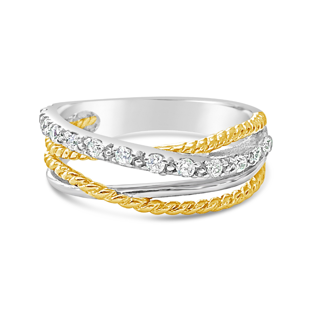 Crossover Ring with Crystals - Silver/Rhodium Gold – Michael's Custom ...