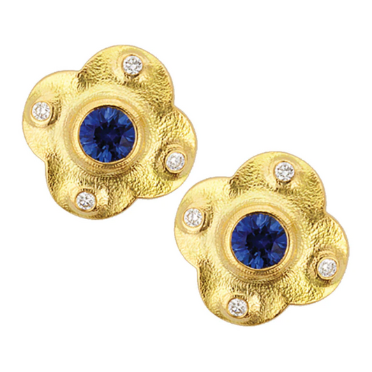 Cross Earrings - E-217S, 18k yellow gold sapphire and diamond stud earrings by alex sepkus
