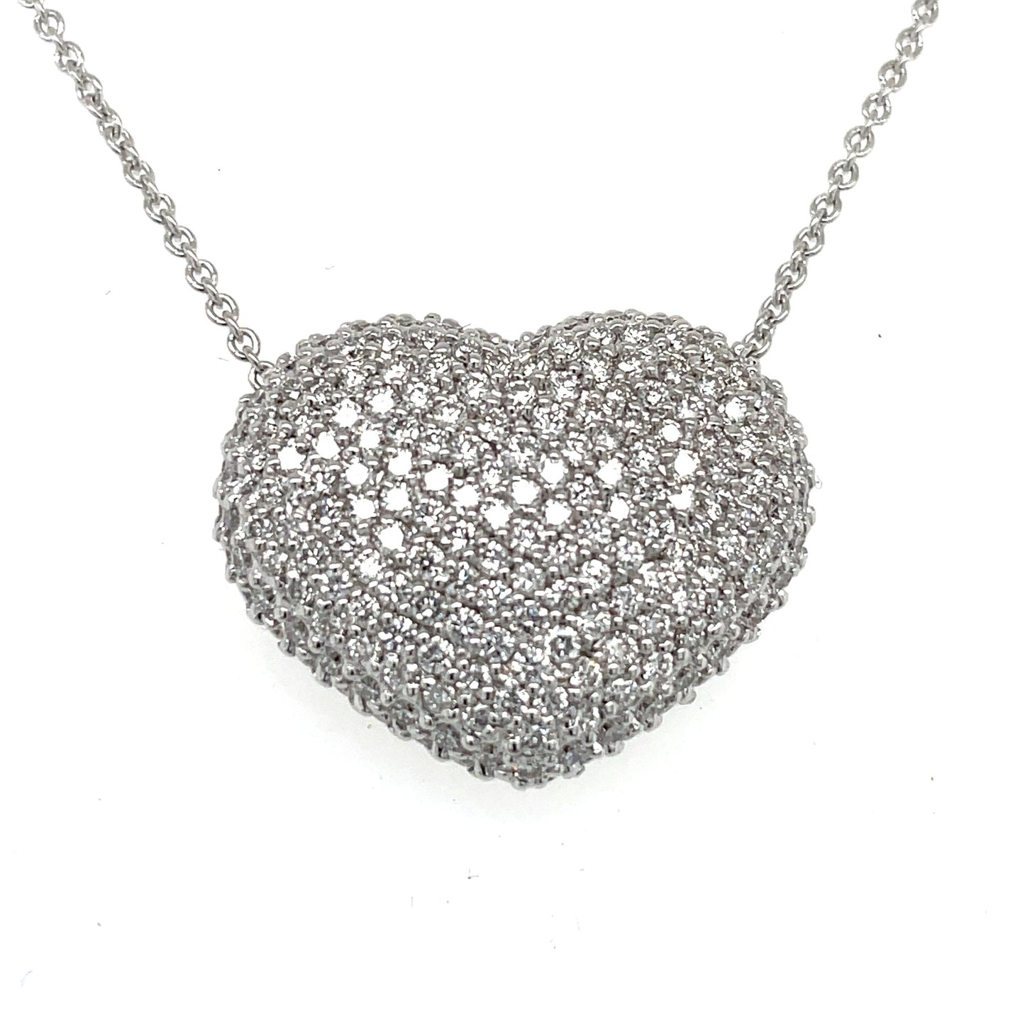 18k white gold heart-shaped necklace, handmade heart gold necklace with diamonds