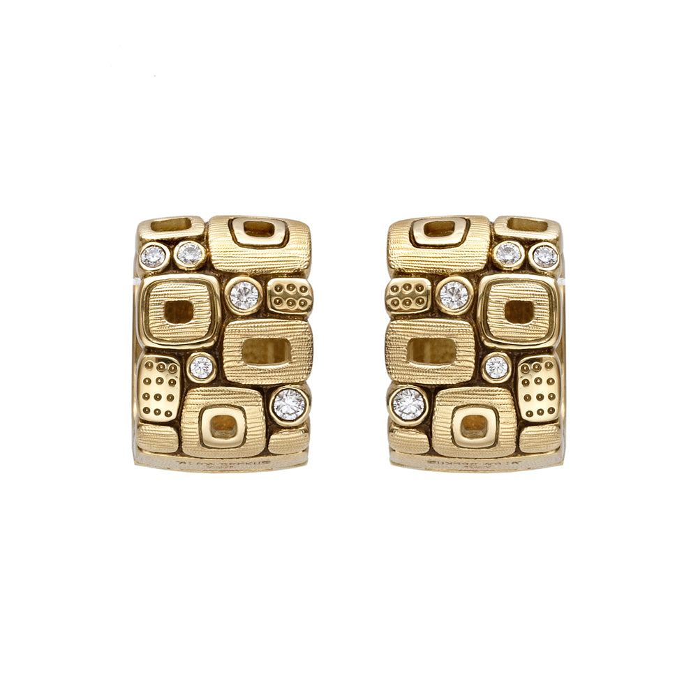 Little Windows Huggie Earrings E-83 18k yellow gold with diamonds