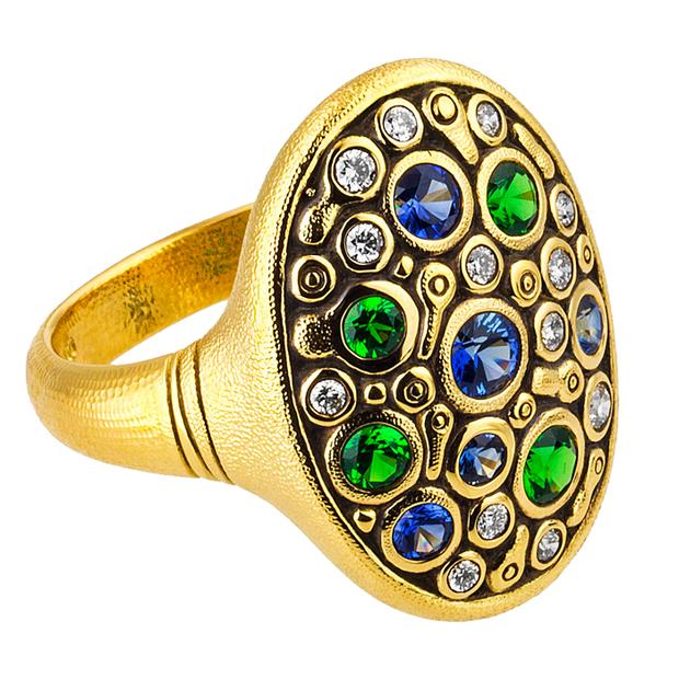 Alex Sepkus Constellation ring blue green mix sapphire diamond 18k yellow gold alex sepkus dome band R-141S