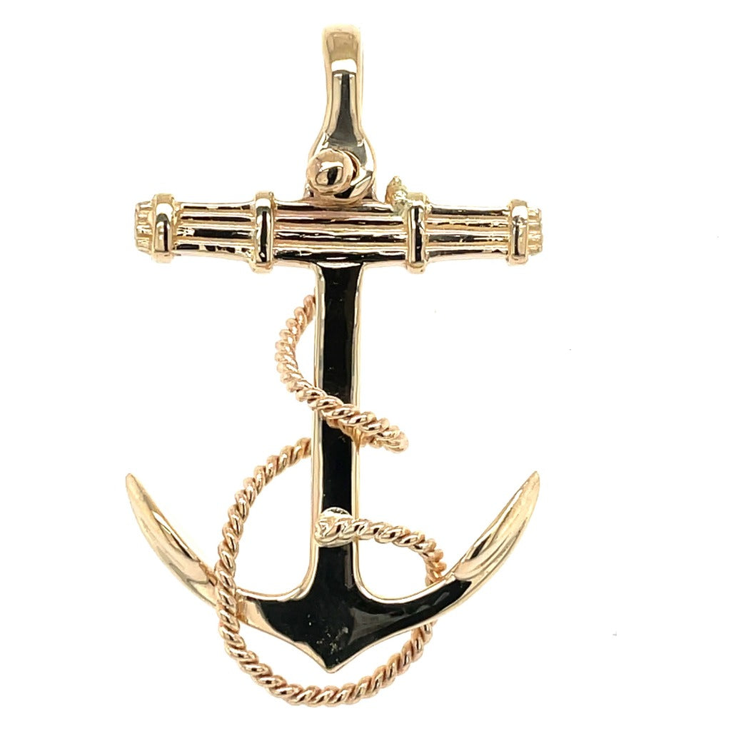 14k gold anchor with textured detailing and nautical rope design