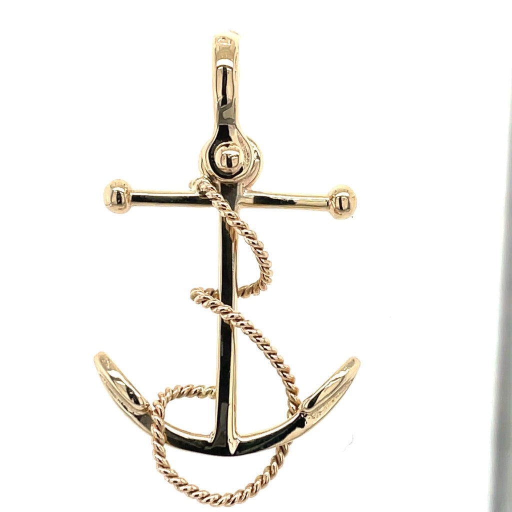 14k Gold Anchor Pendant With A Nautical Rope #15590