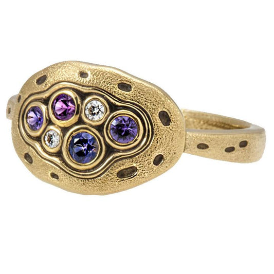 little pool dome ring alex sepkus 18k gold diamond blue purple sapphire r-140s