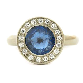 anne sportun modern sapphire halo ring one of a kind design michaels jewelry cape cod in provincetown fine jewelry # R395GD design