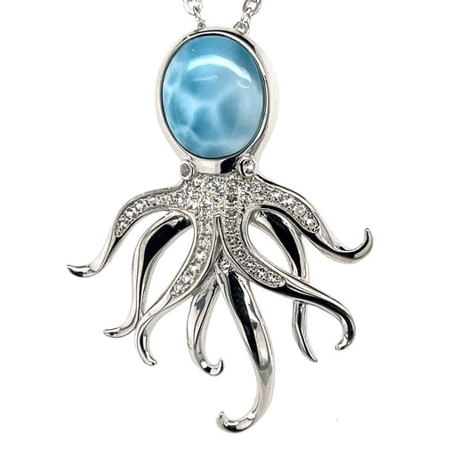 Medium Octopus Necklace With Larimar - Sterling Silver