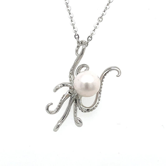 925 steling silver octopus necklace with a pearl