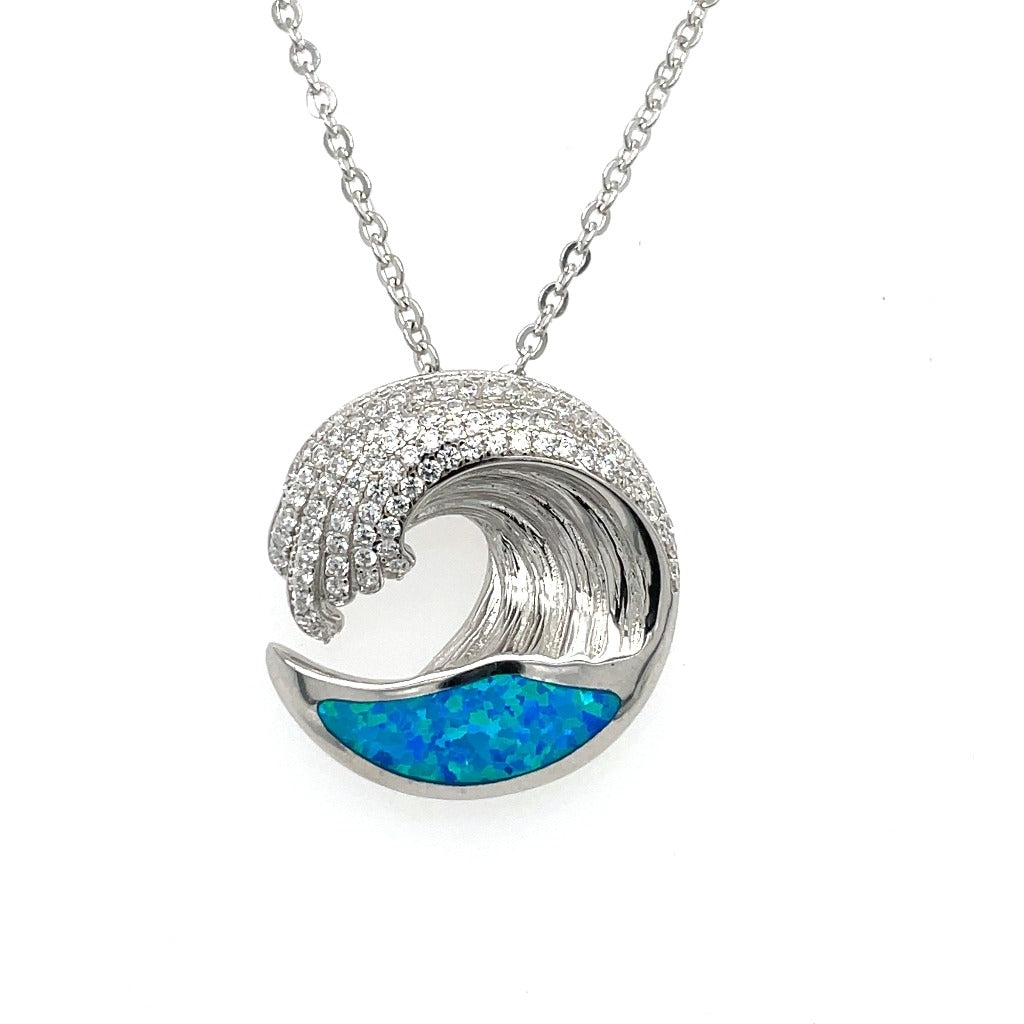 medium opal cz pendant necklace sterling silver wave jewelry
