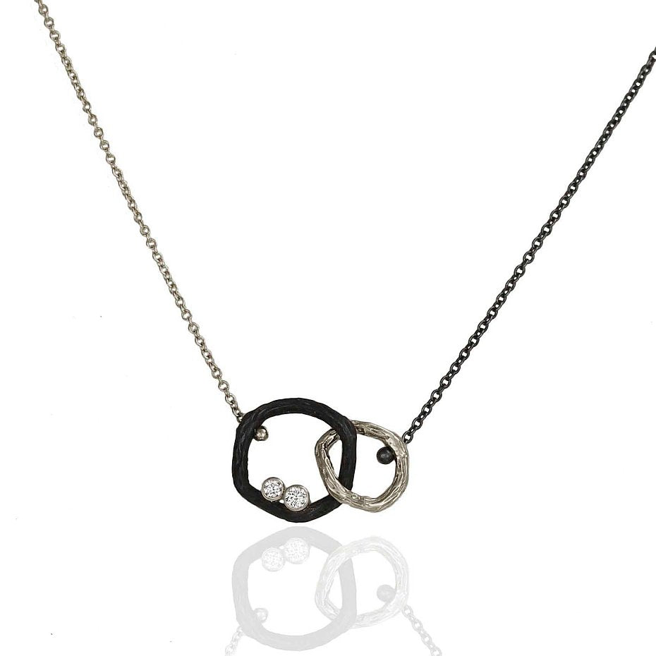 Pebble Small Diamond Double Link Necklace 18k white gold and oxidized cobalt chrome