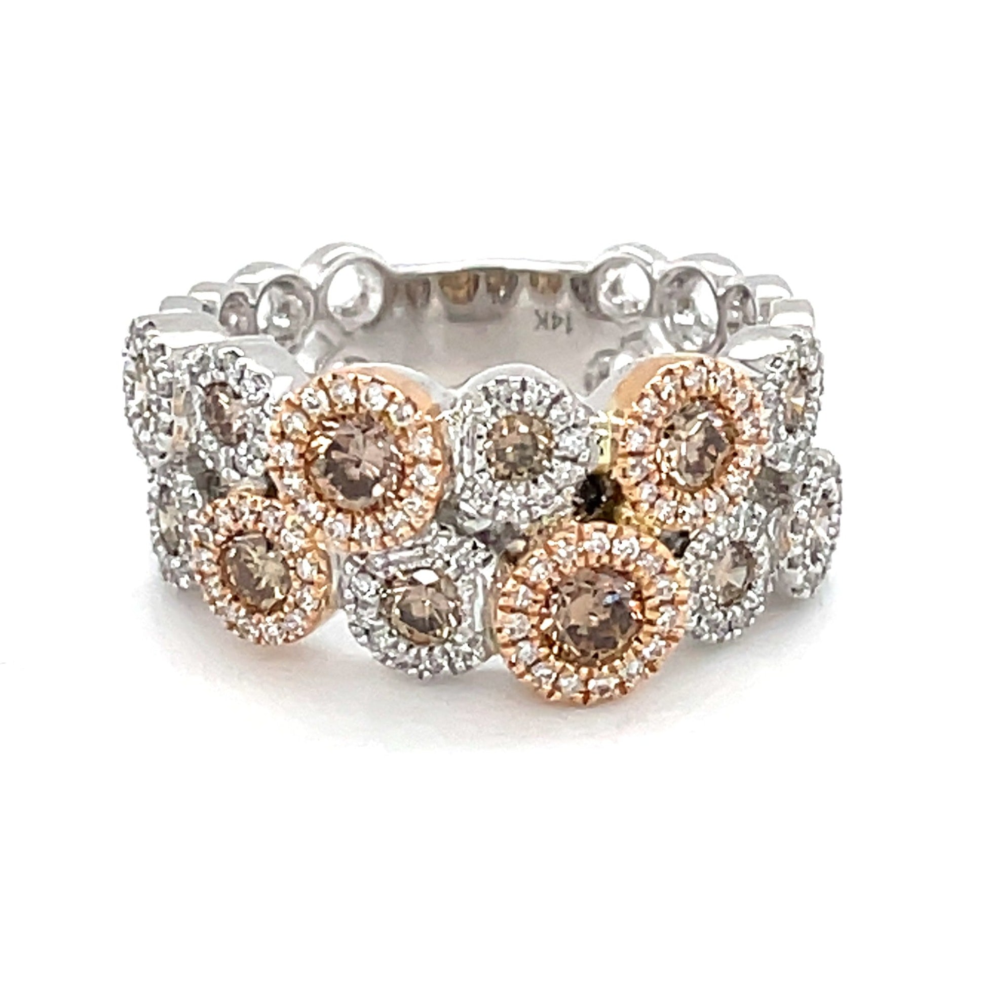 14k White And Rose Gold Ring With White And Natural Color Diamonds #AN-R7520CY