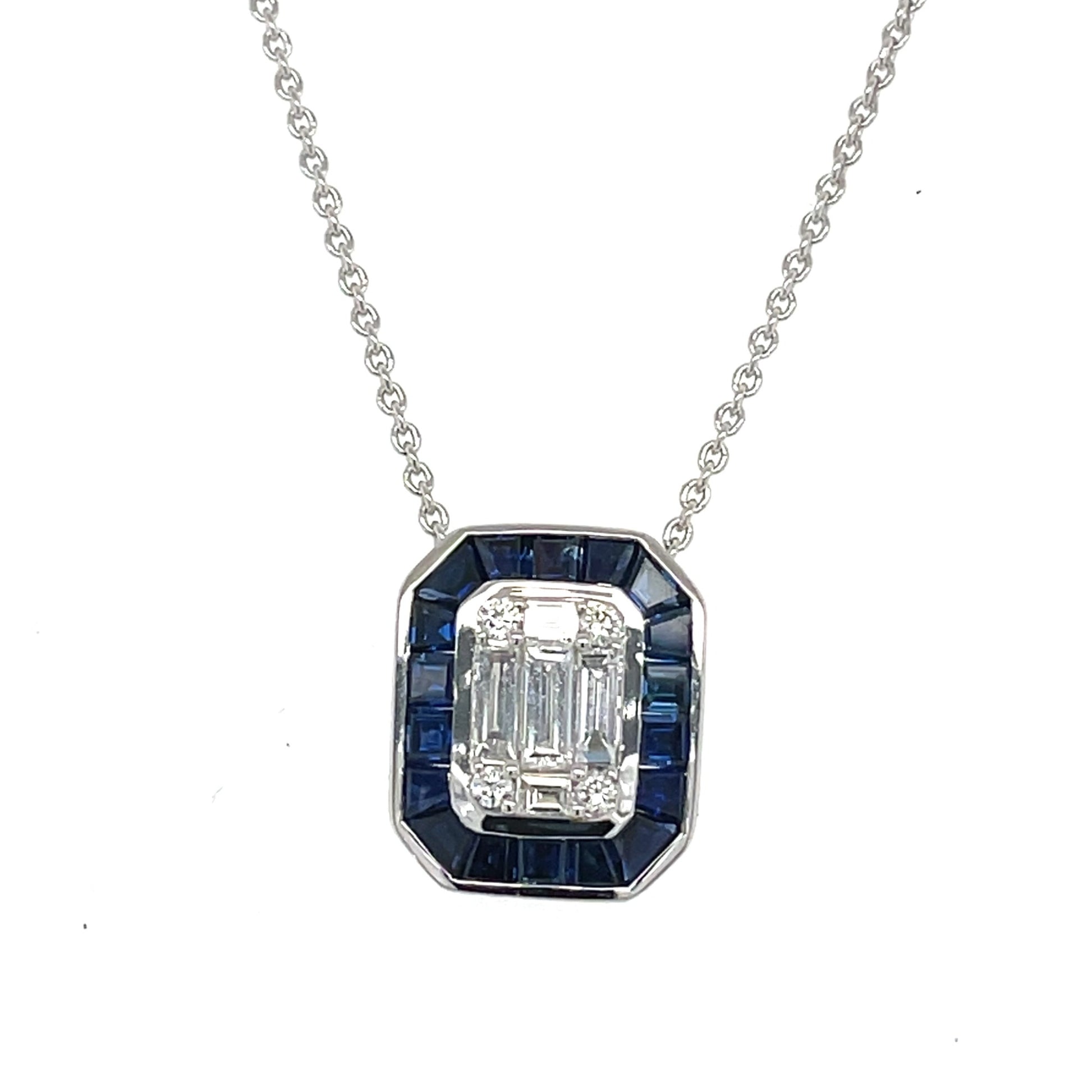 14k white gold pendant necklace with sapphires and diamonds