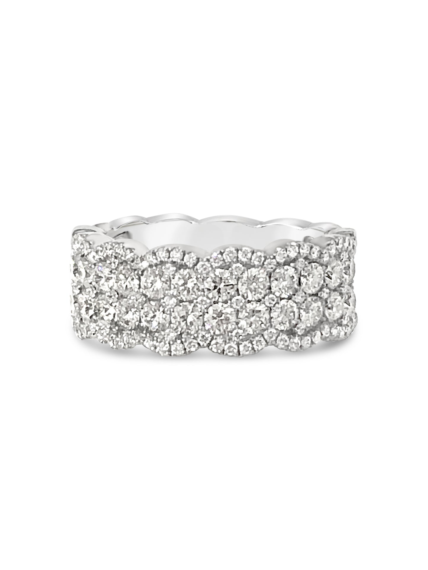 14k white gold scalloped ring with diamonds