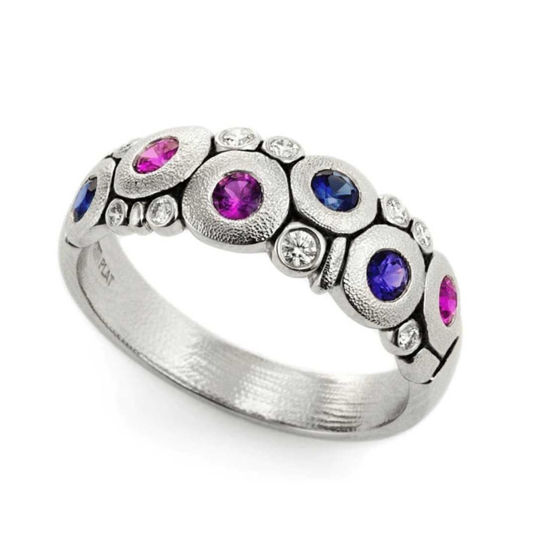 Candy Dome Ring - R-122PS platinum with blue and purple sapphire mix