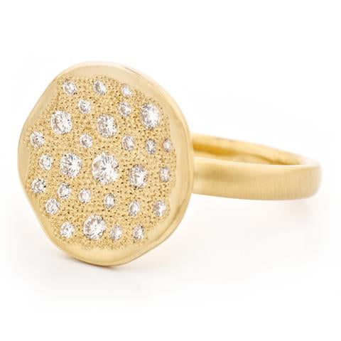 Stardust Disc Ring - 18k Yellow Gold and Diamonds
