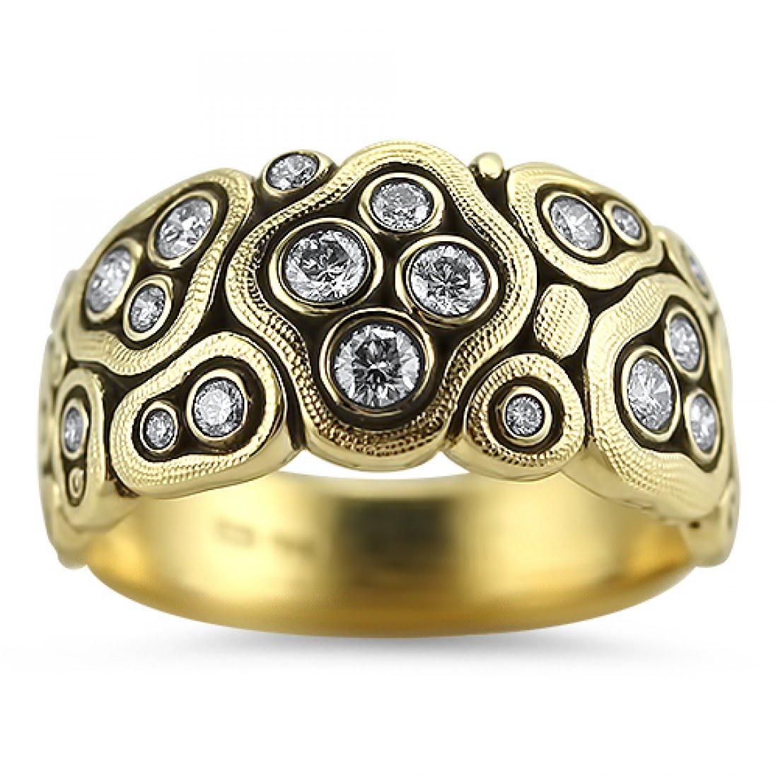 alex sepkus swirling water dome band 18k yellow gold white diamonds r-86 tapered design