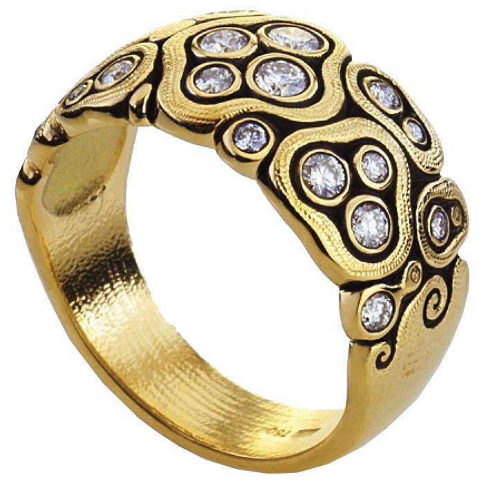 swirling water 18k yellow gold diamond ring r-86D