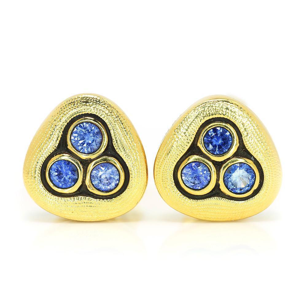 blue sapphire mix alex sepkus swirling water earrings studs 18k yellow gold E-75s