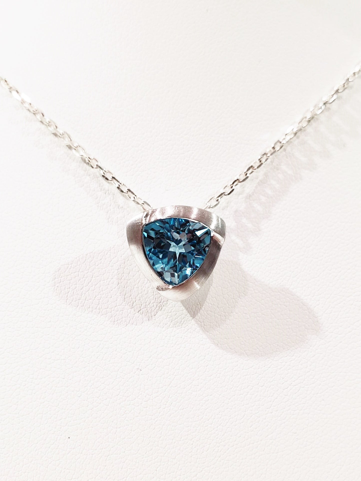 trilliant cut blue topaz sterling silver necklace made by hand